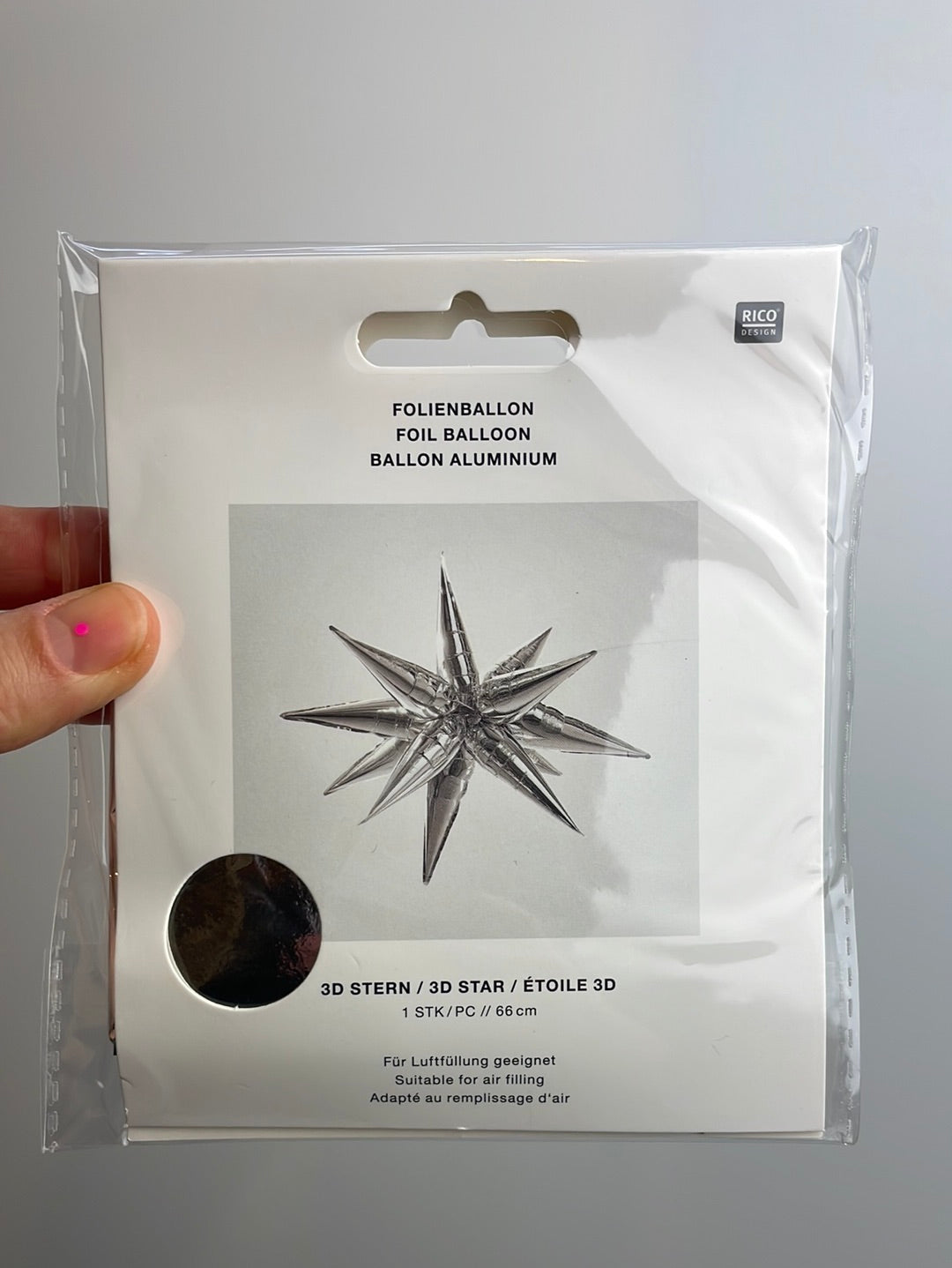Folienballon 3D-Stern silber 66cm