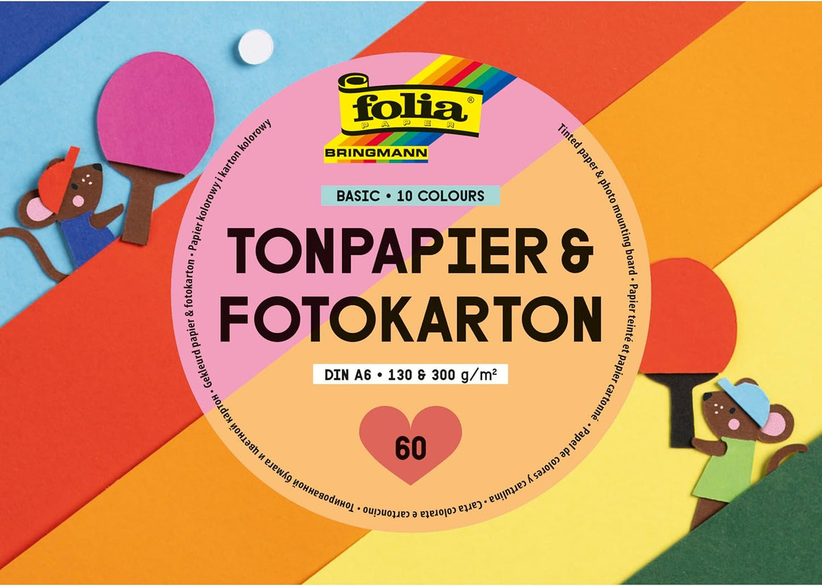 FOLIA • TONPAPIER & FOTOKARTON BASIC • 10 FARBEN, DIN A6, 130 & 300 g/m² • 60 BLATT