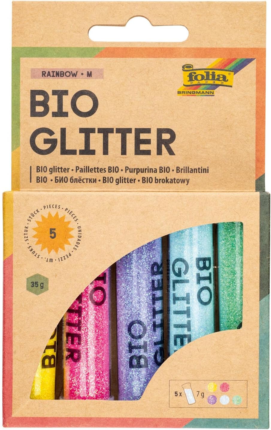 FOLIA • BIO GLITTER MIX • RAINBOW • 5 DOSEN À 7 GRAMM