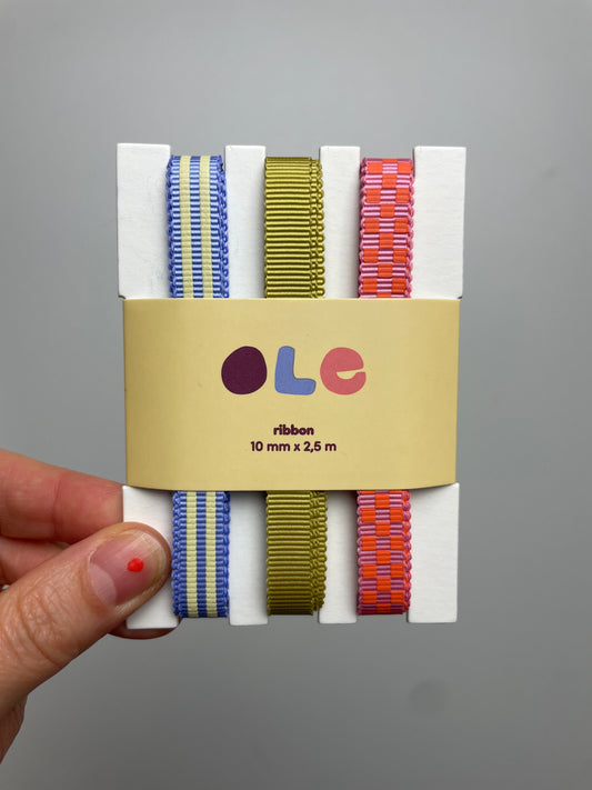 Ripsband • Ole • Streifen + Uni + Schachbrett • 3er Set
