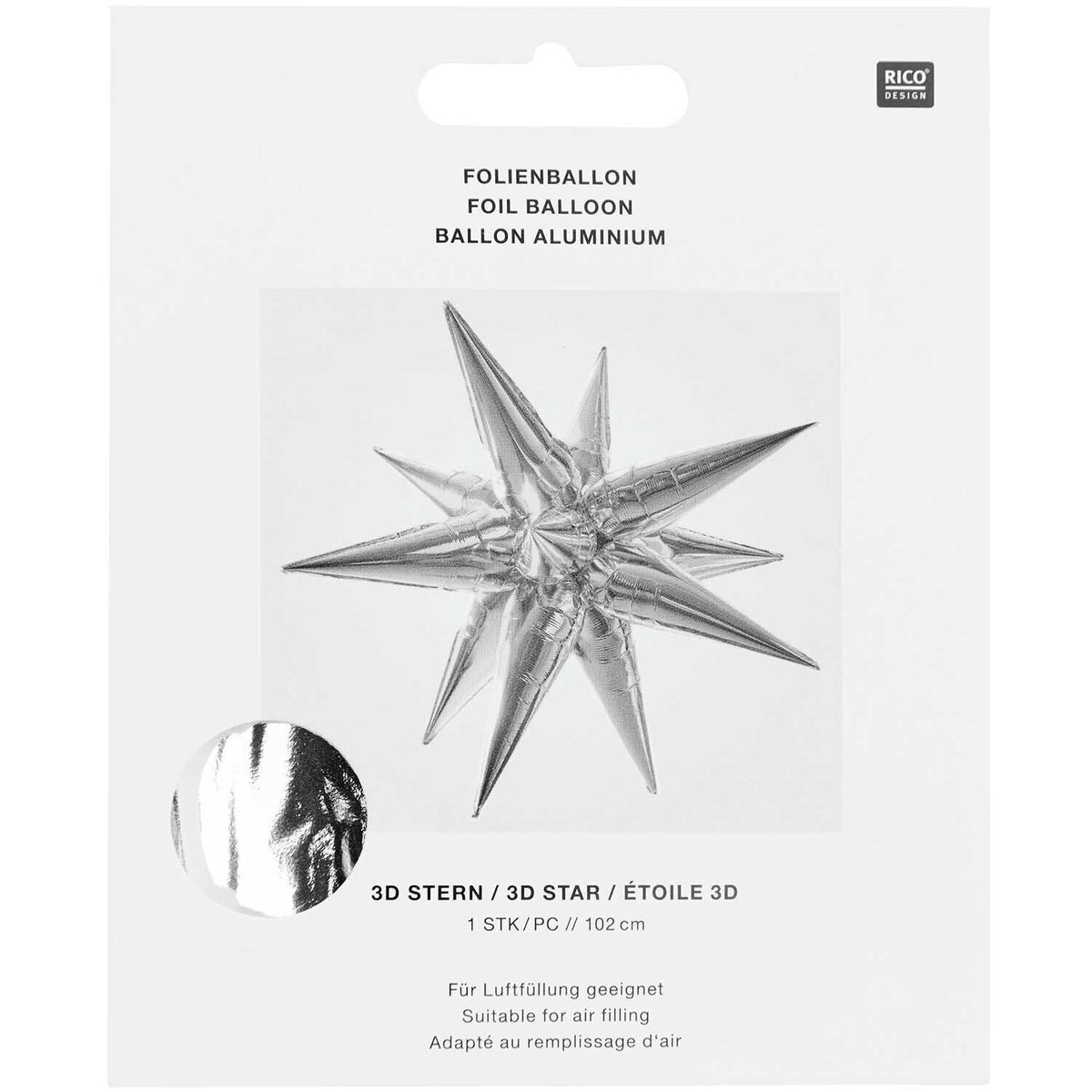 FOLIENBALLON • 3D-STERN SILBER • 102 CM