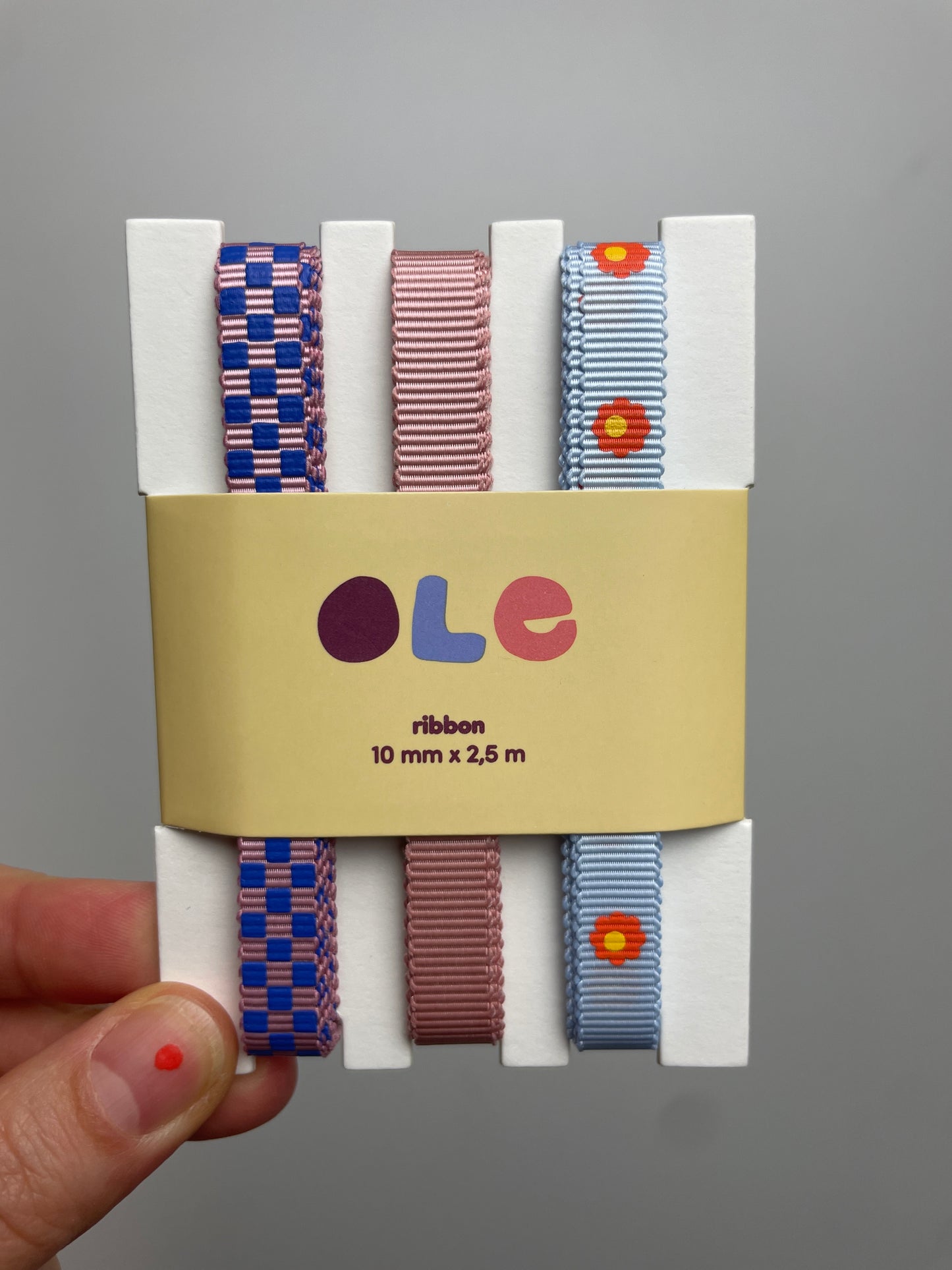 Ripsband • Ole • Schachbrett + Uni + Blume • 3er Set