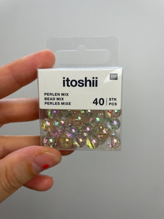 itoshii • Glitzerperlen Regenbogen holografisch • Ø8mm 40 Stück