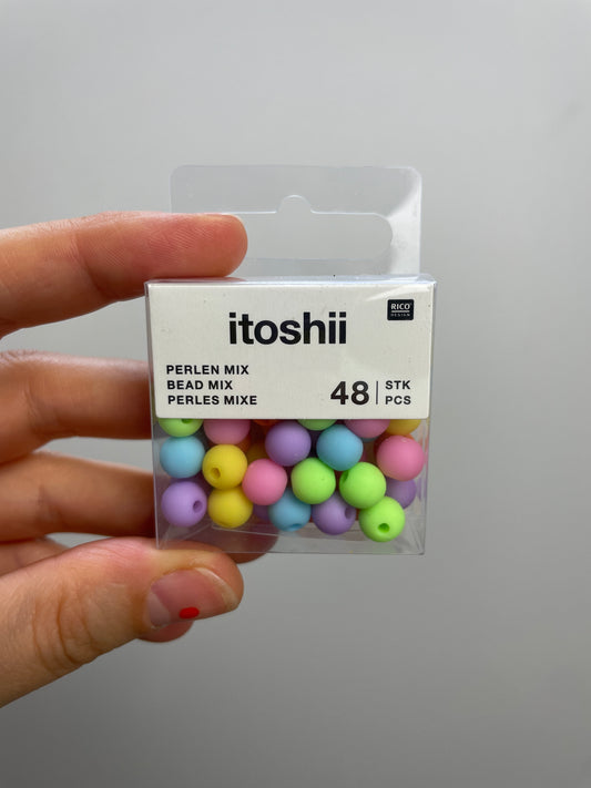 itoshii • Kunststoffperlen Matt Rainbow/Pastell Mix • Ø8mm 48 Stück