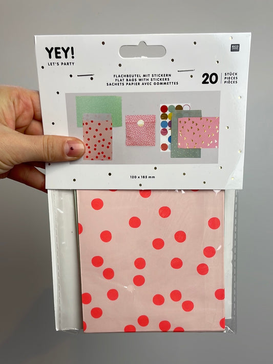 Flachbeutel mit Stickern 120x185mm 20 Stück • rosa