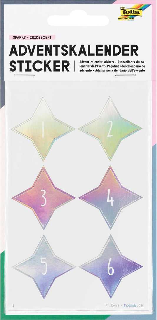 FOLIA • ADVENTSKALENDERSTICKER • FUNKEN IRISIEREND • 24 Sticker