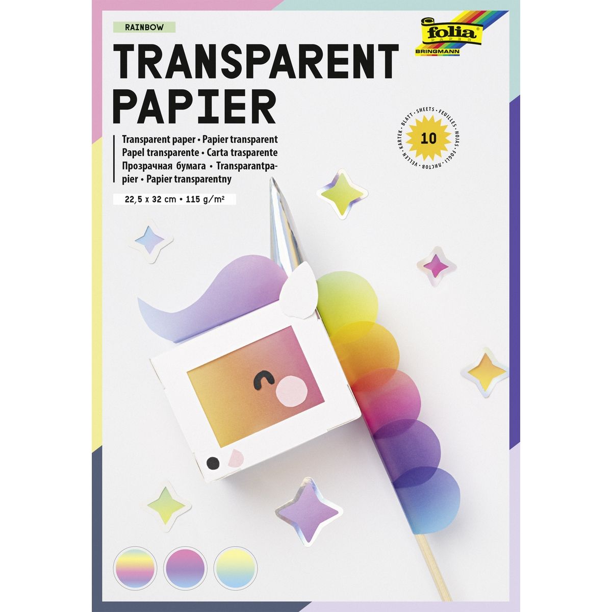 FOLIA • TRANSPARENTPAPIER RAINBOW •  22,5 x 32 CM, 115 g/m², 10 BLATT