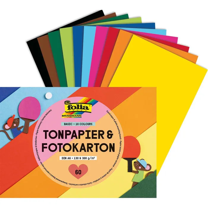FOLIA • TONPAPIER & FOTOKARTON BASIC • 10 FARBEN, DIN A6, 130 & 300 g/m² • 60 BLATT