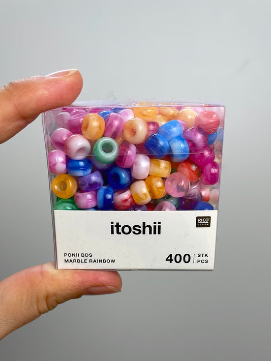 itoshii - Ponii Beads Marmor Regenbogen 9x6mm 400 Stück
